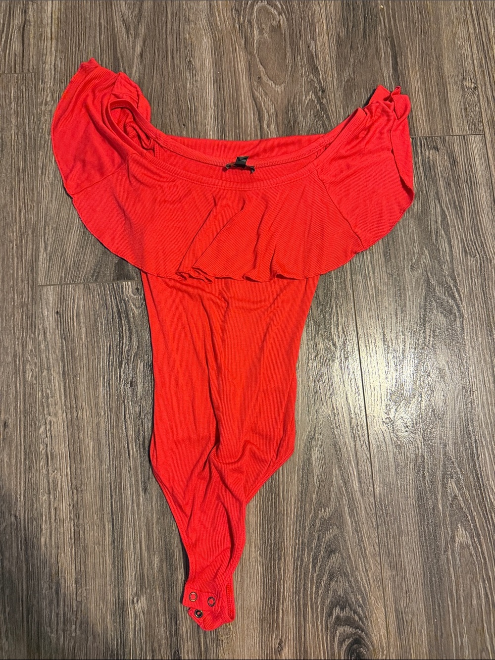 Express Red Off-Shoulder Ruffle Bodysuit